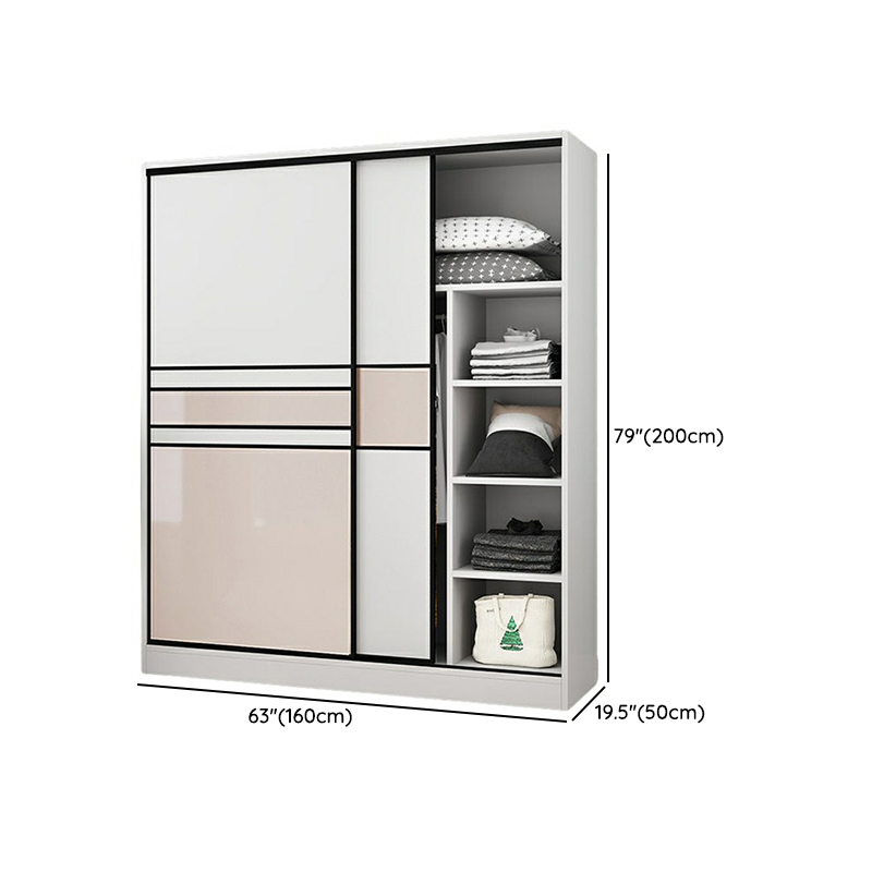 Modern White Wood Wardrobe Armoire with Clothing Rod and Sliding Cabinet Doors - image 11