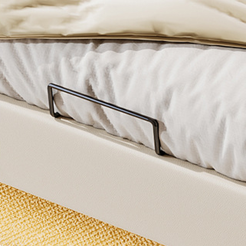 White Contemporary Panel Bed with Leg, Stitch-tufted Design, and Natural Wood Slats for Bedroom - image 5