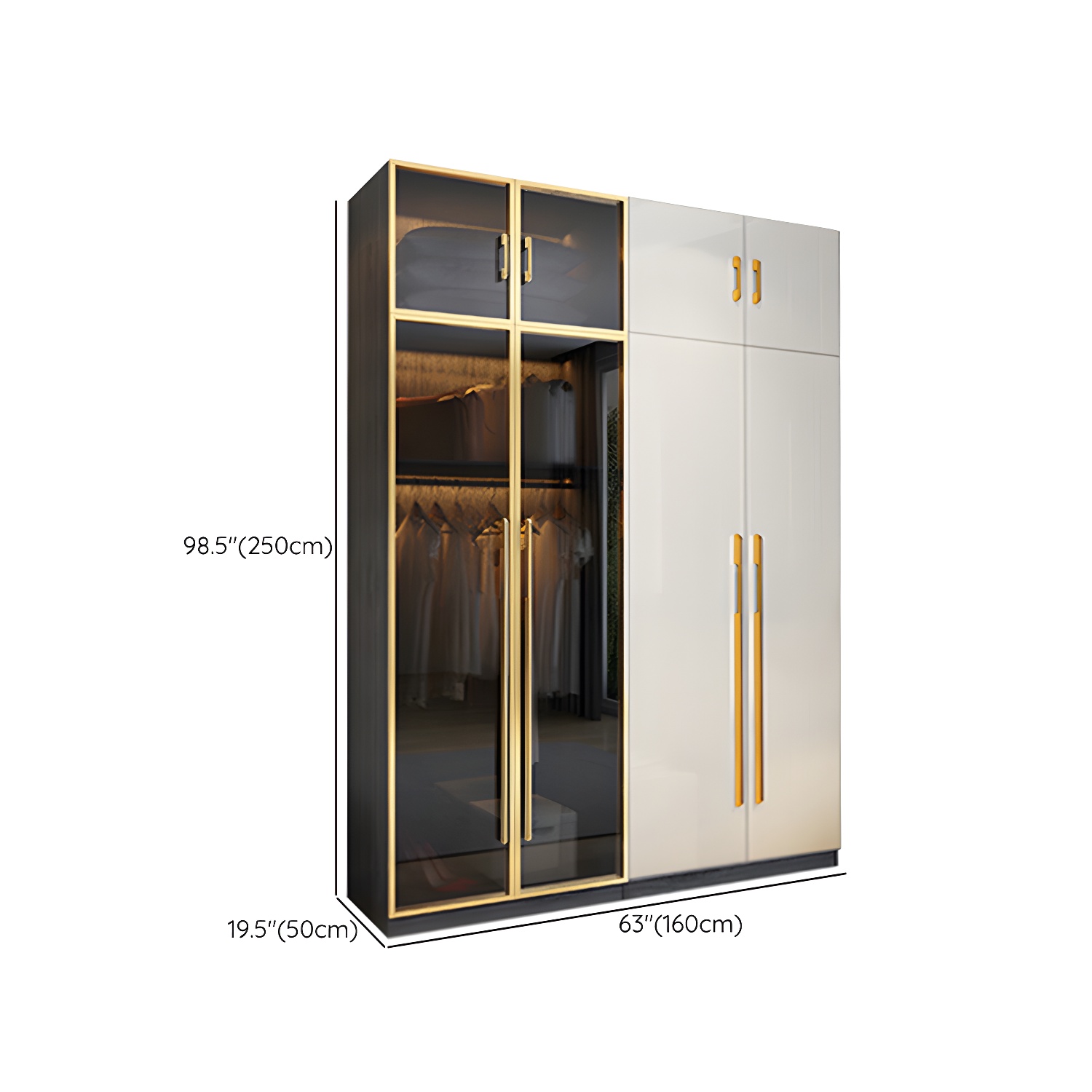 Modern Tempered Glass Doors Wardrobe Wood Frame Wardrobe without Light - image 24