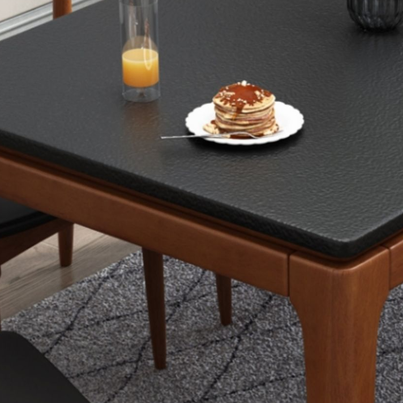 Scandinavian Rectangular Sintered Stone Dining Table Set with Four Legs Fixed Table for 4/2 People in Ink/Chalk - image 6