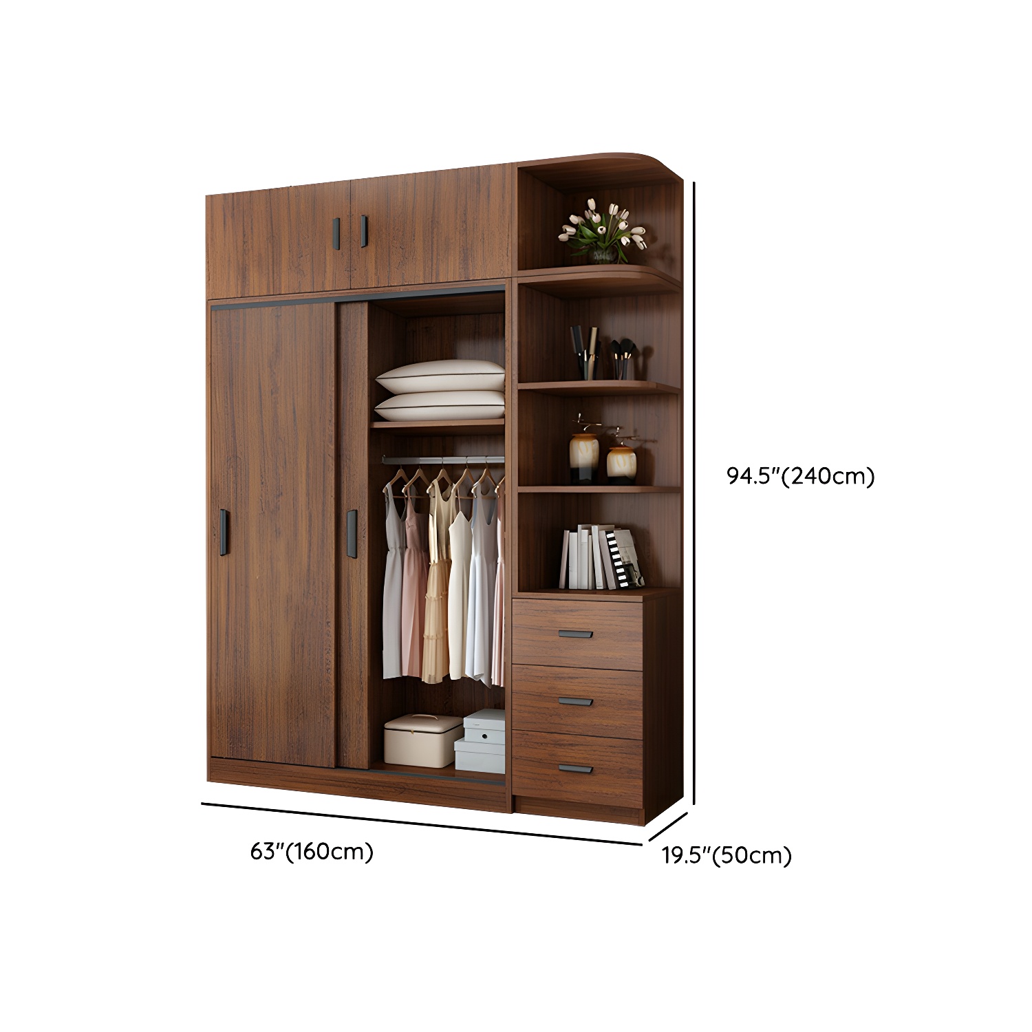 Contemporary Brown Wood Wardrobe Armoire with Clothing Rod & Shelves - image 28