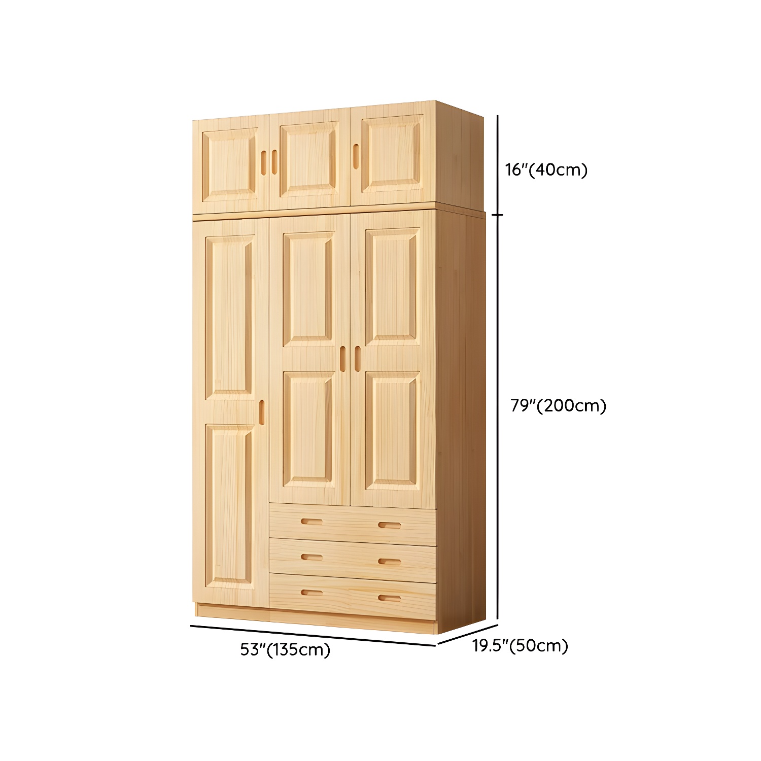 Modern Natural Pine Wardrobe Armoire with Drawers and Clothing Rod - image 25