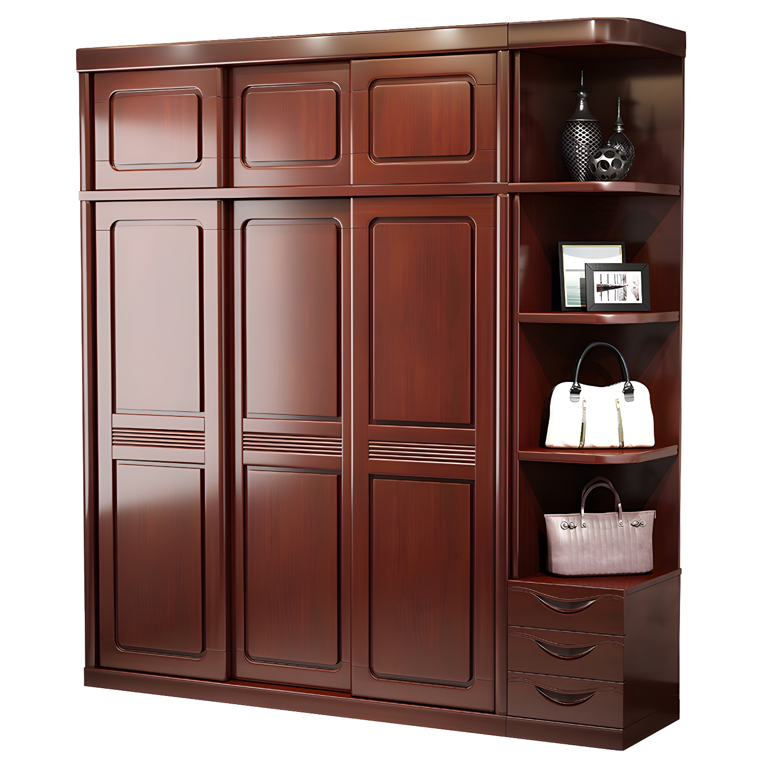 Traditional Wardrobe Cabinet Rubberwood Brown Wardrobe Armoire - image 5