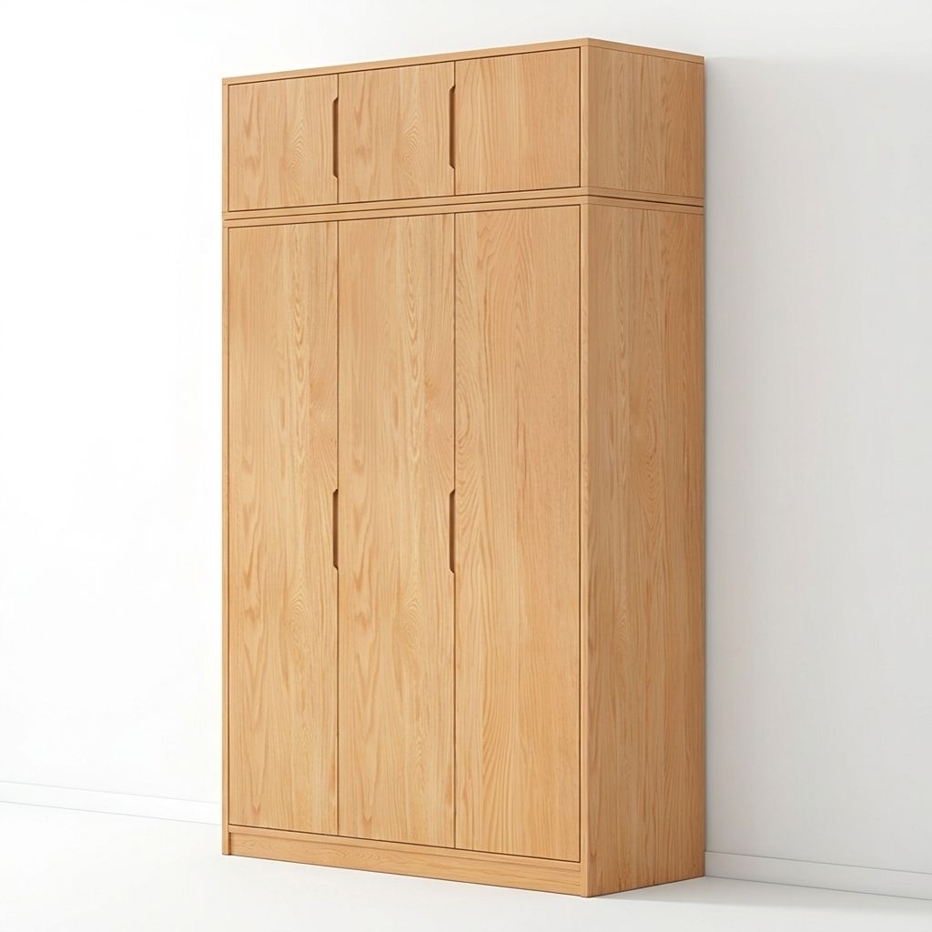 Modern Natural Wood Wardrobe Armoire with Sliding Doors, Drawers, and Shelves - image 59