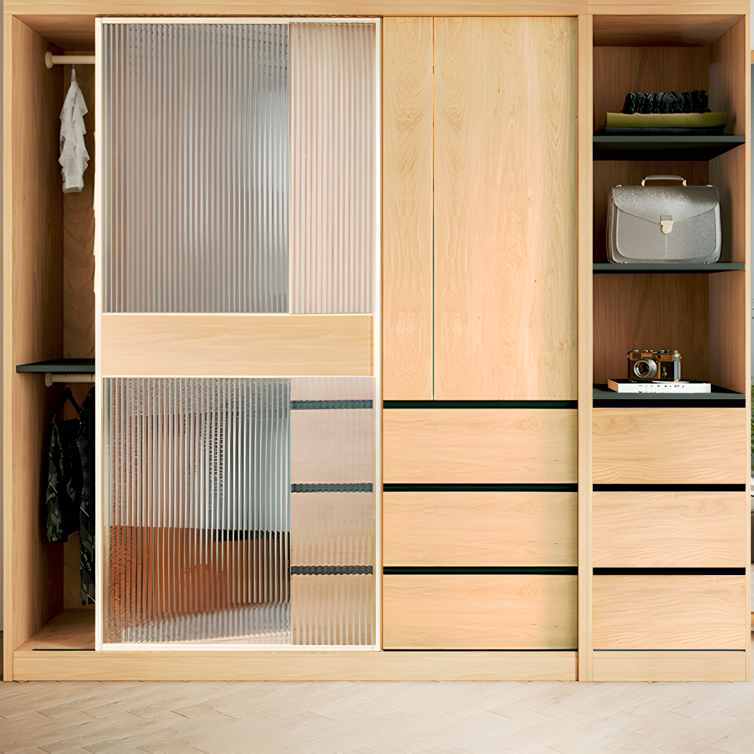 Engineered Wood Wardrobe Armoire with Drawer Modern Wardrobe Closet - image 9
