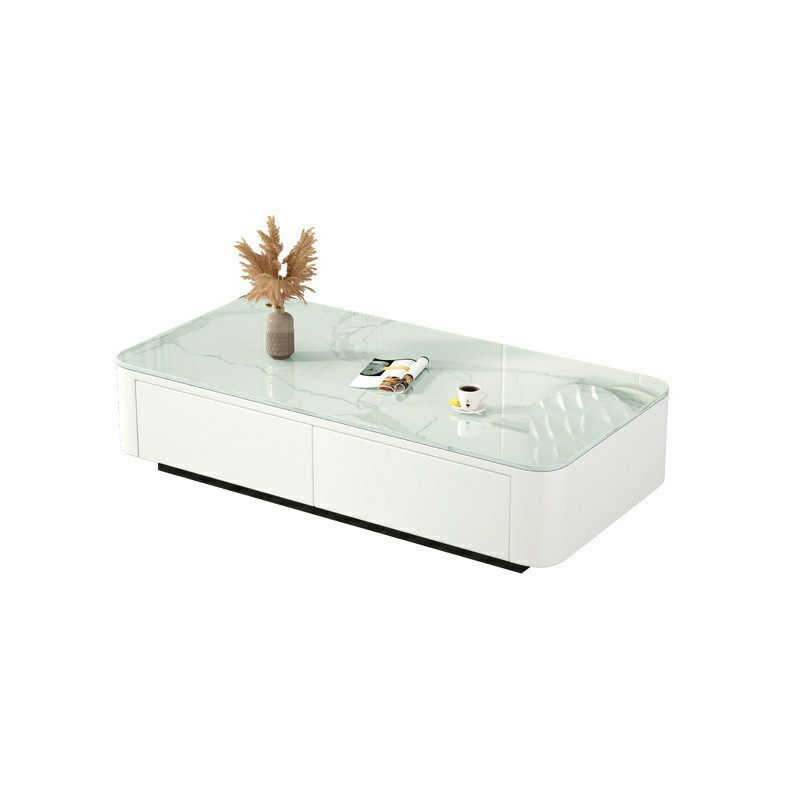 Modern Rectangular Coffee Table with Tempered Glass Top & Black Wood Base - image 5