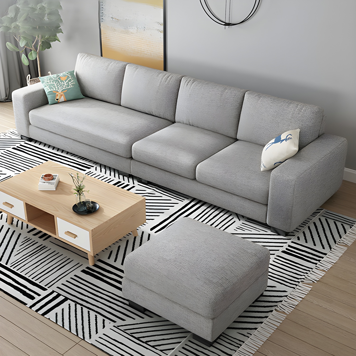 Scandinavian Wood Frame Straight Sofa with Cushion Back and Slipcover in 3 Piece Set - image 24