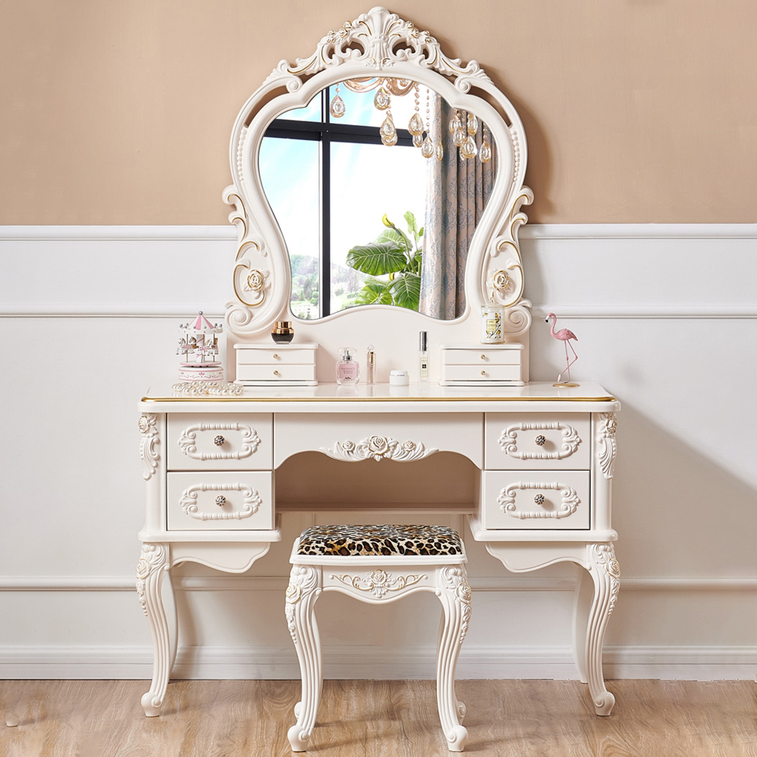 Victorian Make up Table Stool Set with Mirror and Drawers for Bedroom - image 6