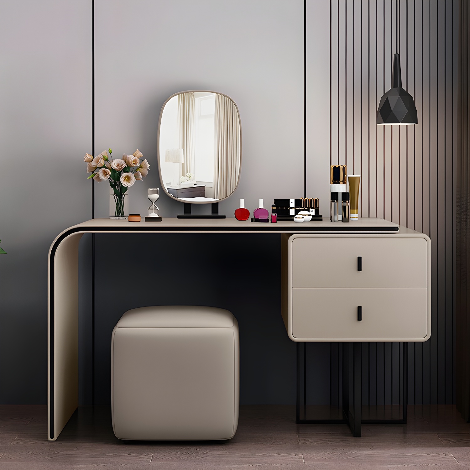 Glam Style 2-Drawer Solid Color Dressing Table Mirror Make-up Vanity