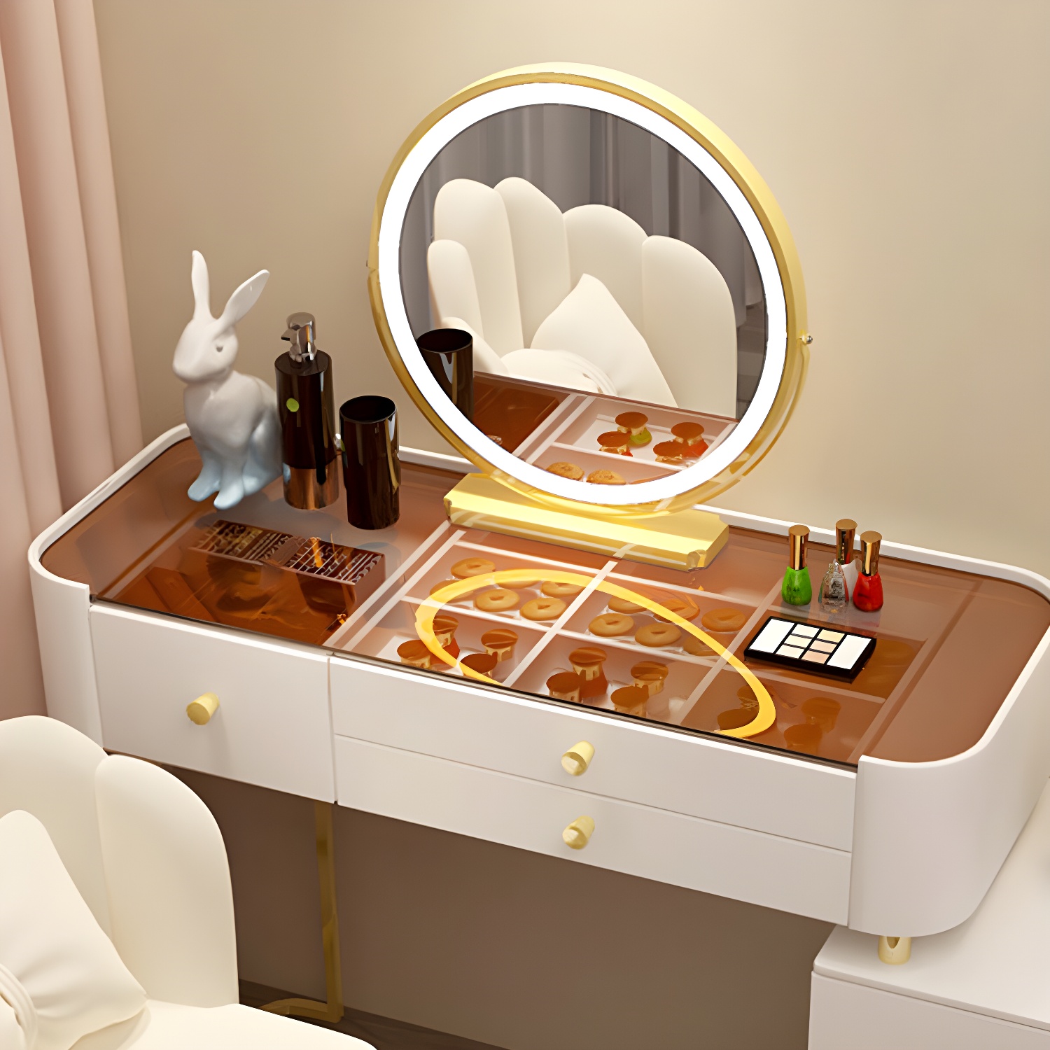 Modern Solid Wood Makeup Vanity Desk Bedroom Vanity Dressing Table Set - image 12