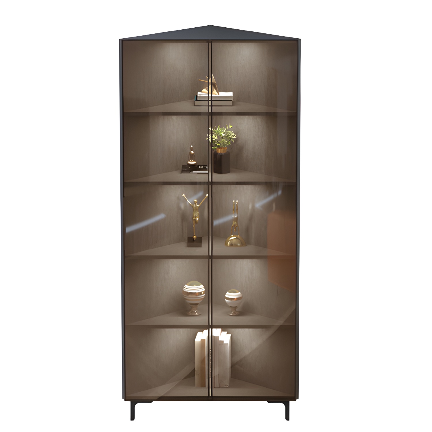 Scandinavian Corner Accent Cabinet with Glass Doors and Black Metal Base - Small Size - image 7