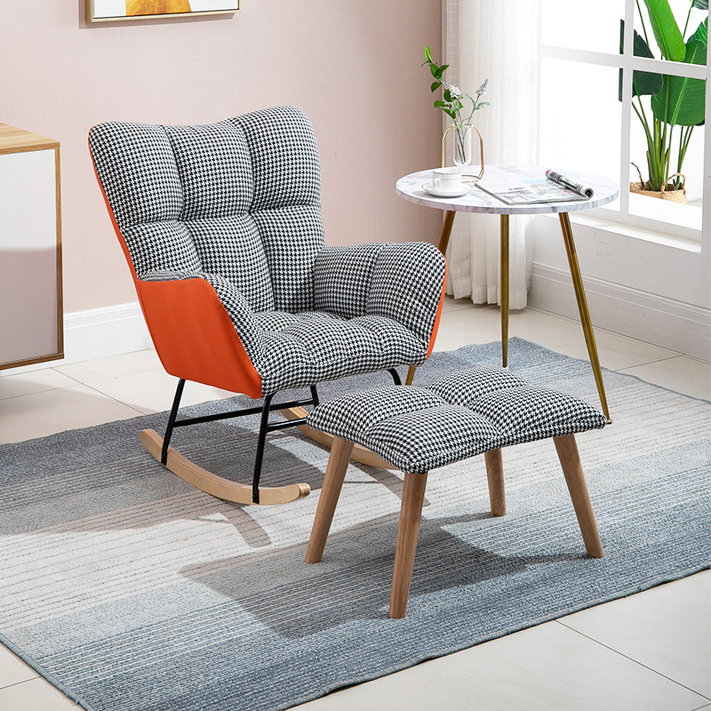 Contemporary Alloy Cushioned Living Room Rocking Chair 2 Piece Set with Footstool & Recessed Arm - image 20