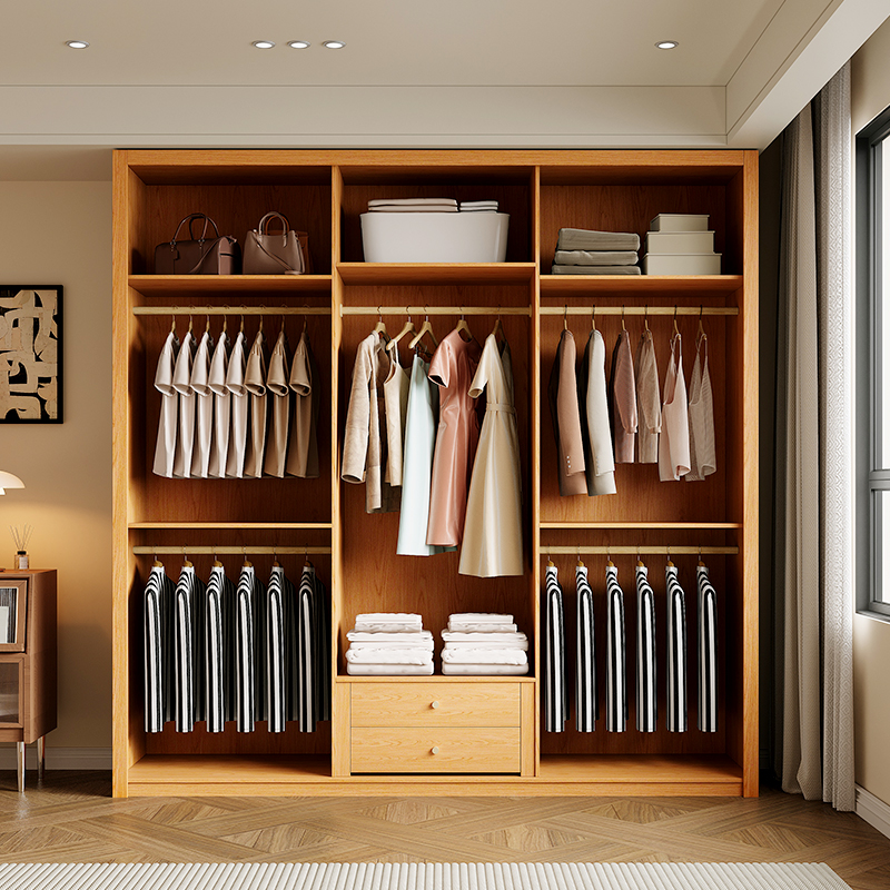 Wood Grain Minimalist Natural Wood Wardrobe Closet with Soft Close Drawer, Soft Close Door, Interior Shelves, and Clothing Rod - image 4