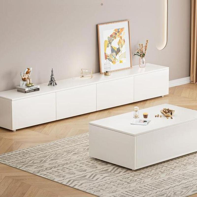 White Modern TV Stand with Low Height, Drawers, and Cable Management - Easy Full Assembly - image 3