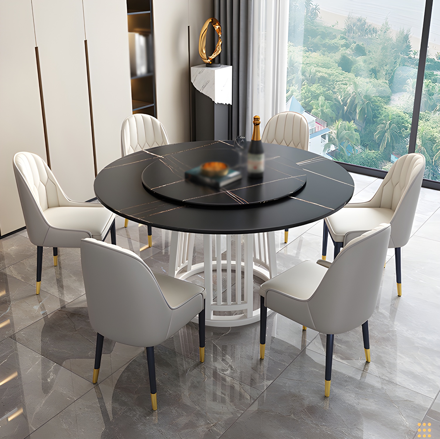 Modern 1/2/7 Pieces Dining Set Round Sintered Stone Dining Table for Dining Room - image 12