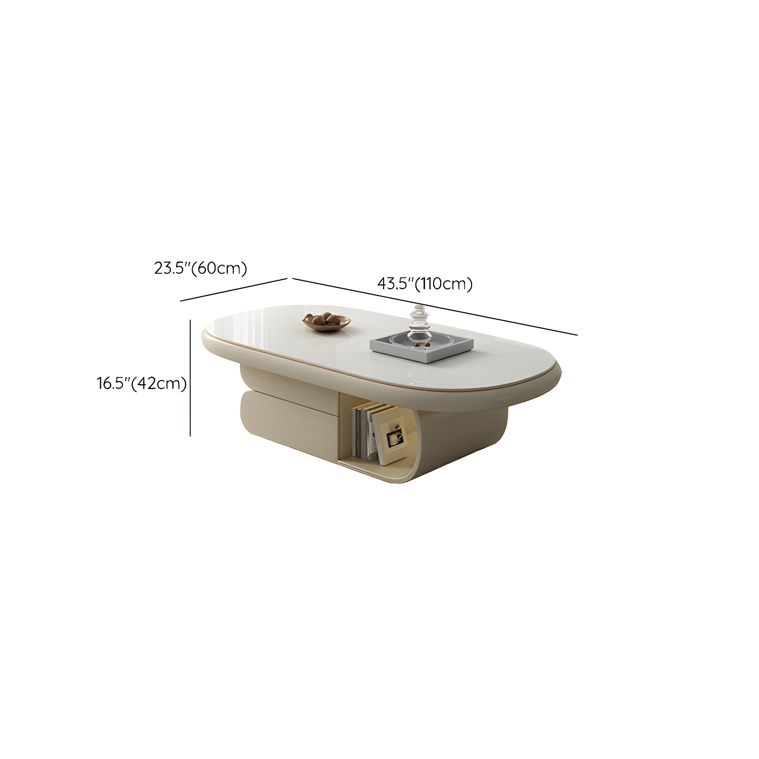 Modern Oval White Coffee Table with Storage, Shelves, and Drawers - image 15