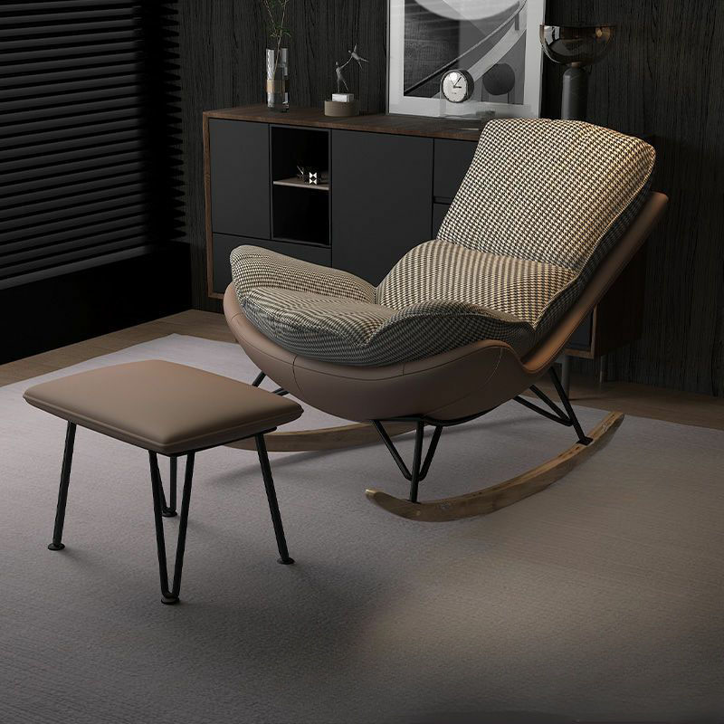 Modern Upholstered Rocking Chair with Natural Wood Legs and Arms, Complete with Ottoman - image 3