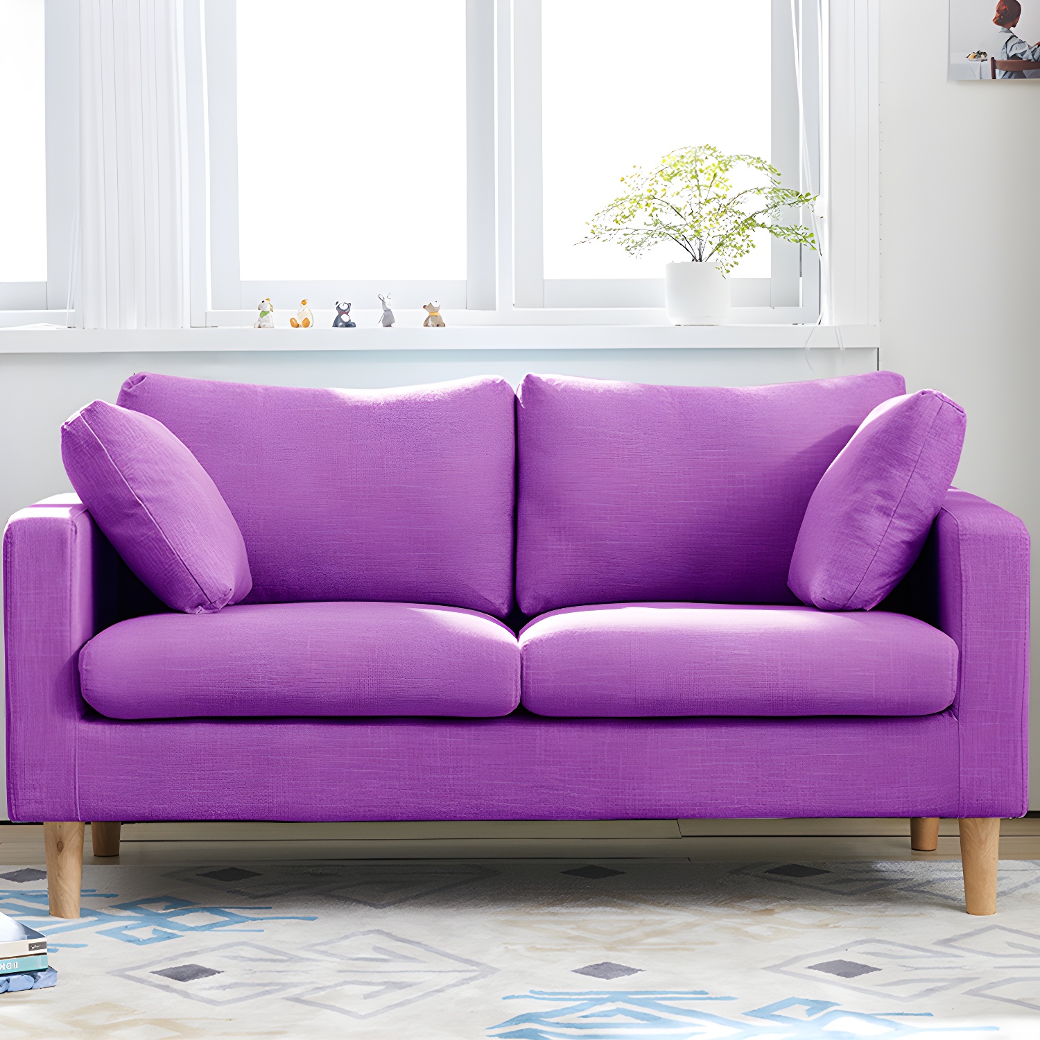 Contemporary Square Arm Couch Faux Leather Loveseat with Pillows - image 14