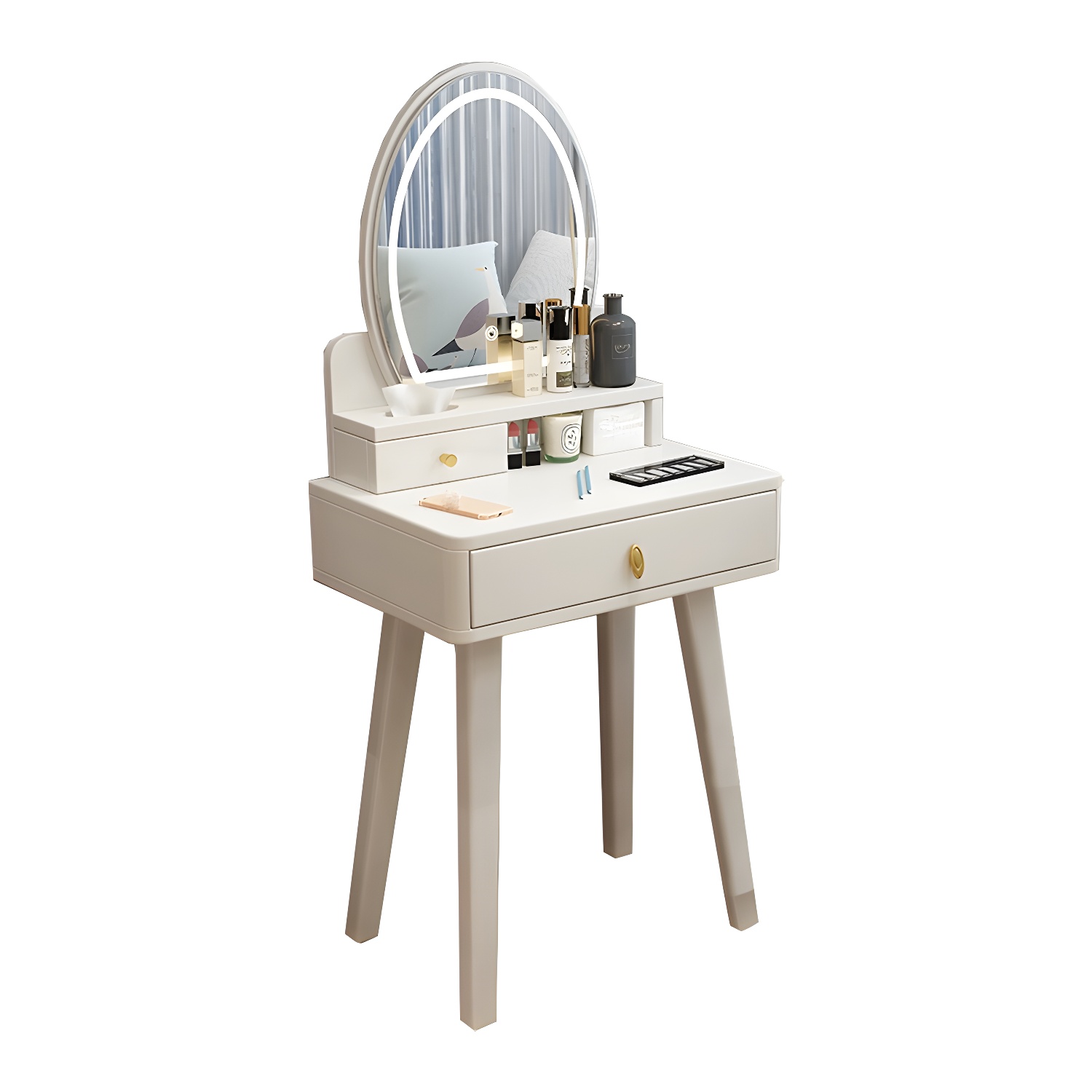 Modern Wood Makeup Vanity with Drawers, Mirror & Upholstered Chair - image 16