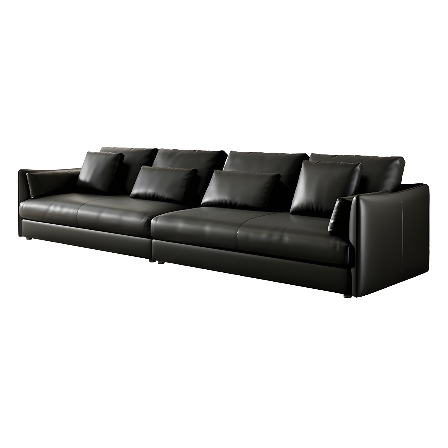 Modern Genuine Leather Sectional Sofa in Black with Recessed Arm - image 5