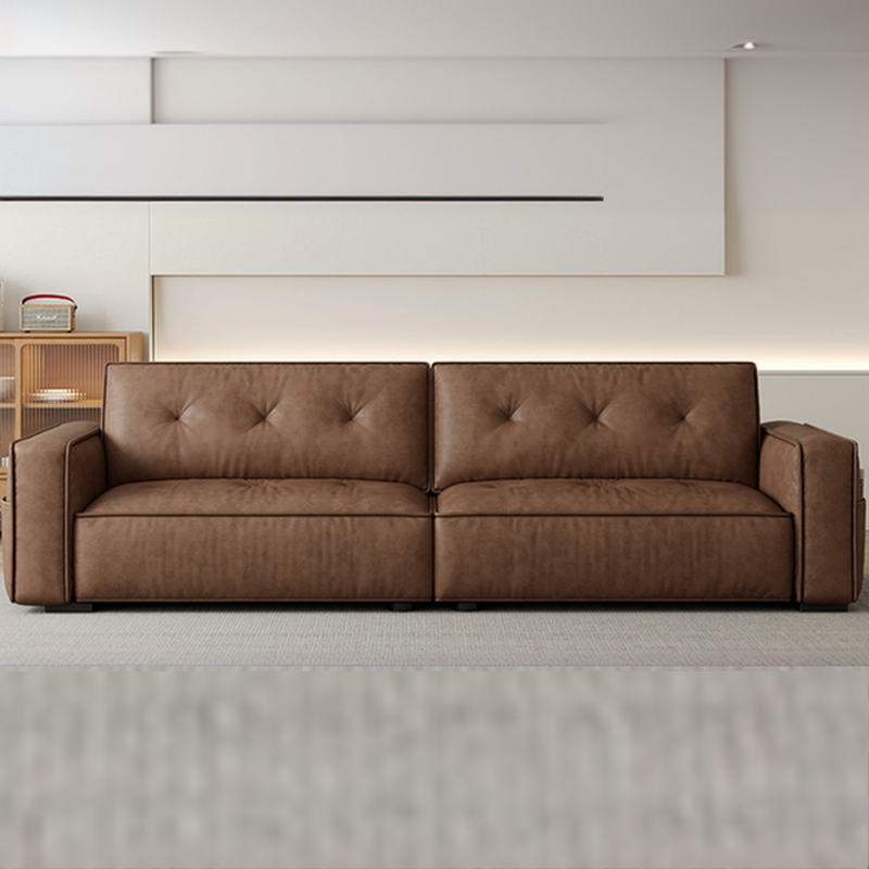 Mocha Pu Leather Convertible Sofa with Armrest for Drawing Room - image 3