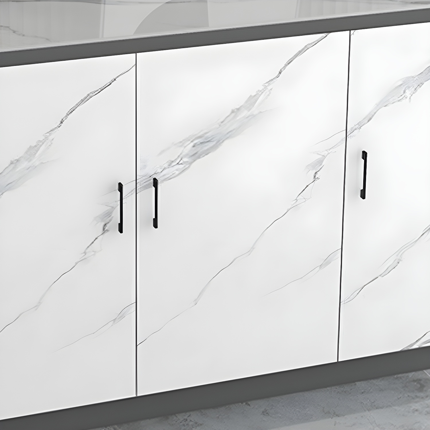 White Modern Wood Server with Stone Countertop and Cabinet Included - image 4