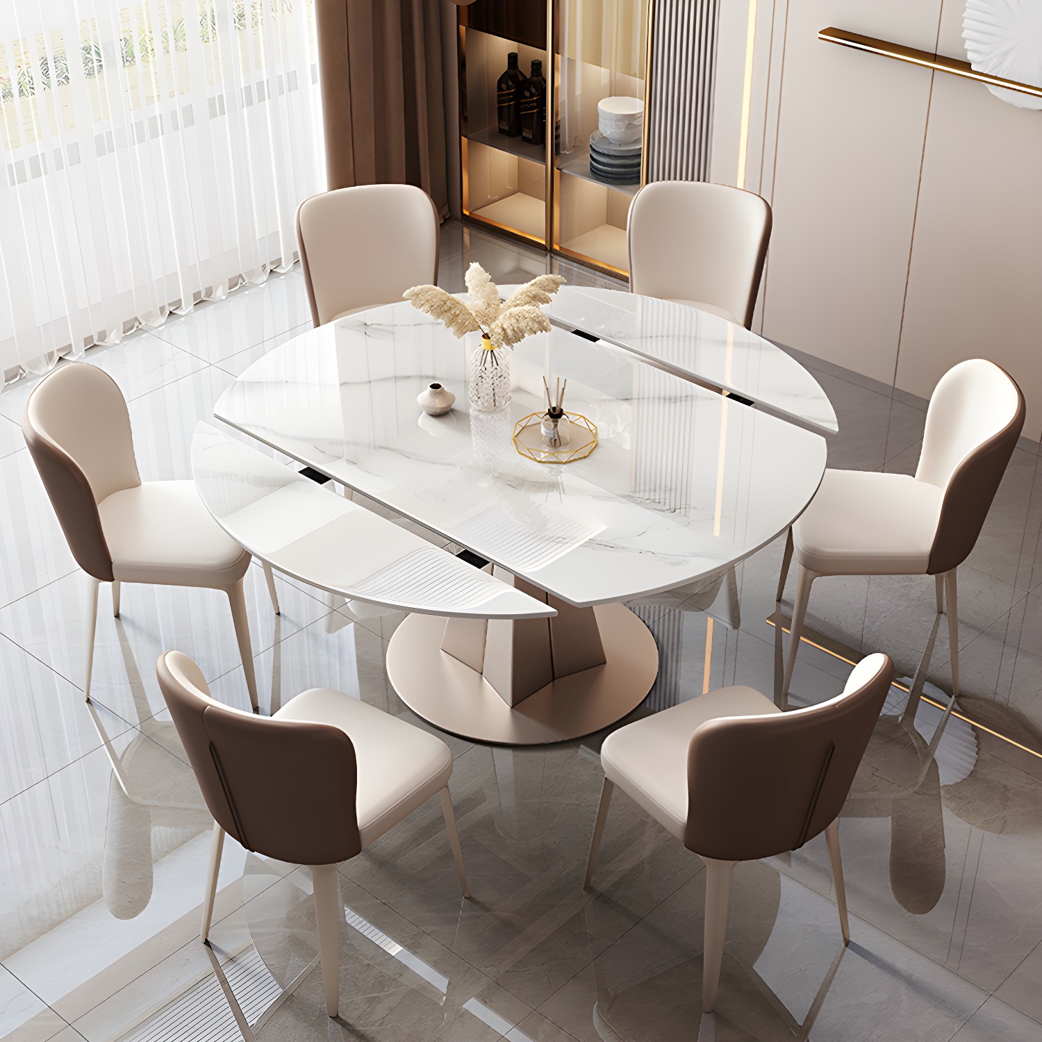Contemporary 1/2/5/7 Pieces Dining Set Sintered Stone Dining Room Set for Small Space - image 4