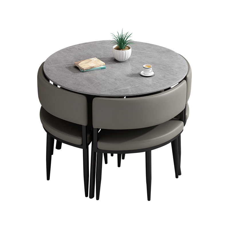 Circular Dining Table Set with a Slate Tabletop in White/Gray/Coal, Back and Cushion Chair for Dining Table for 4 in a Simple Style - image 20