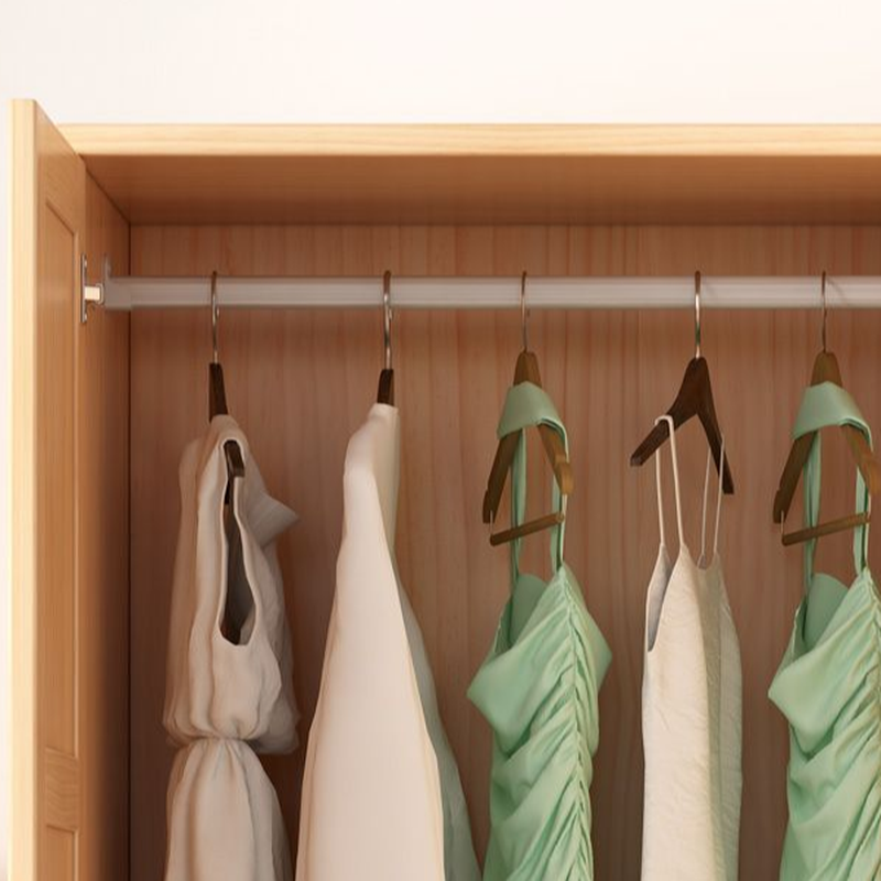 Natural Finish Modish Pine Wood Wardrobe Closet with Soft Close Drawer, Soft Close Door, Interior Shelves, and Clothing Rod - image 3