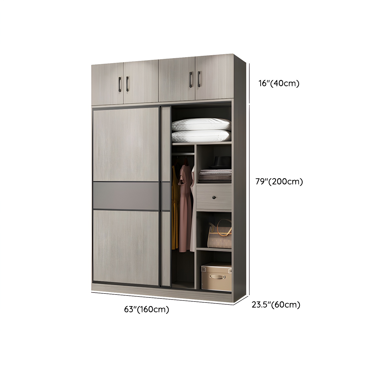 Contemporary Plate Storage Wood Wardrobe with Clothing Rod and Shelves in Light Grey - image 10