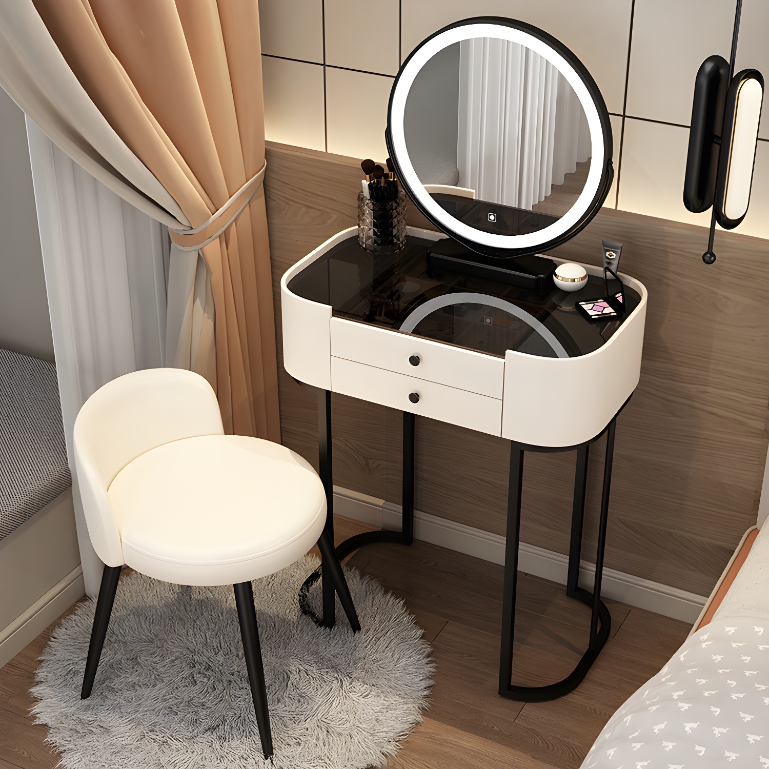 Contemporary Bedroom Makeup Vanity Desk Glass Vanity Dressing Table with Stool - image 4