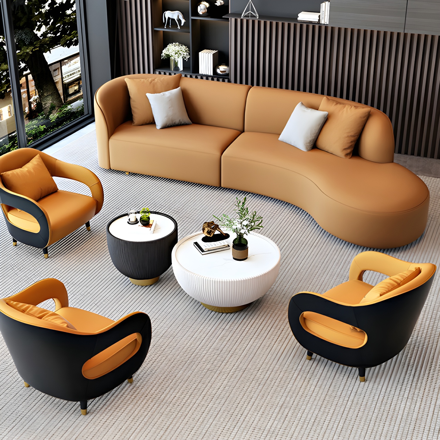 Modern Faux Leather Sectional Sofa Set with Wood Frame and Sponge Seat Fill Material - image 4