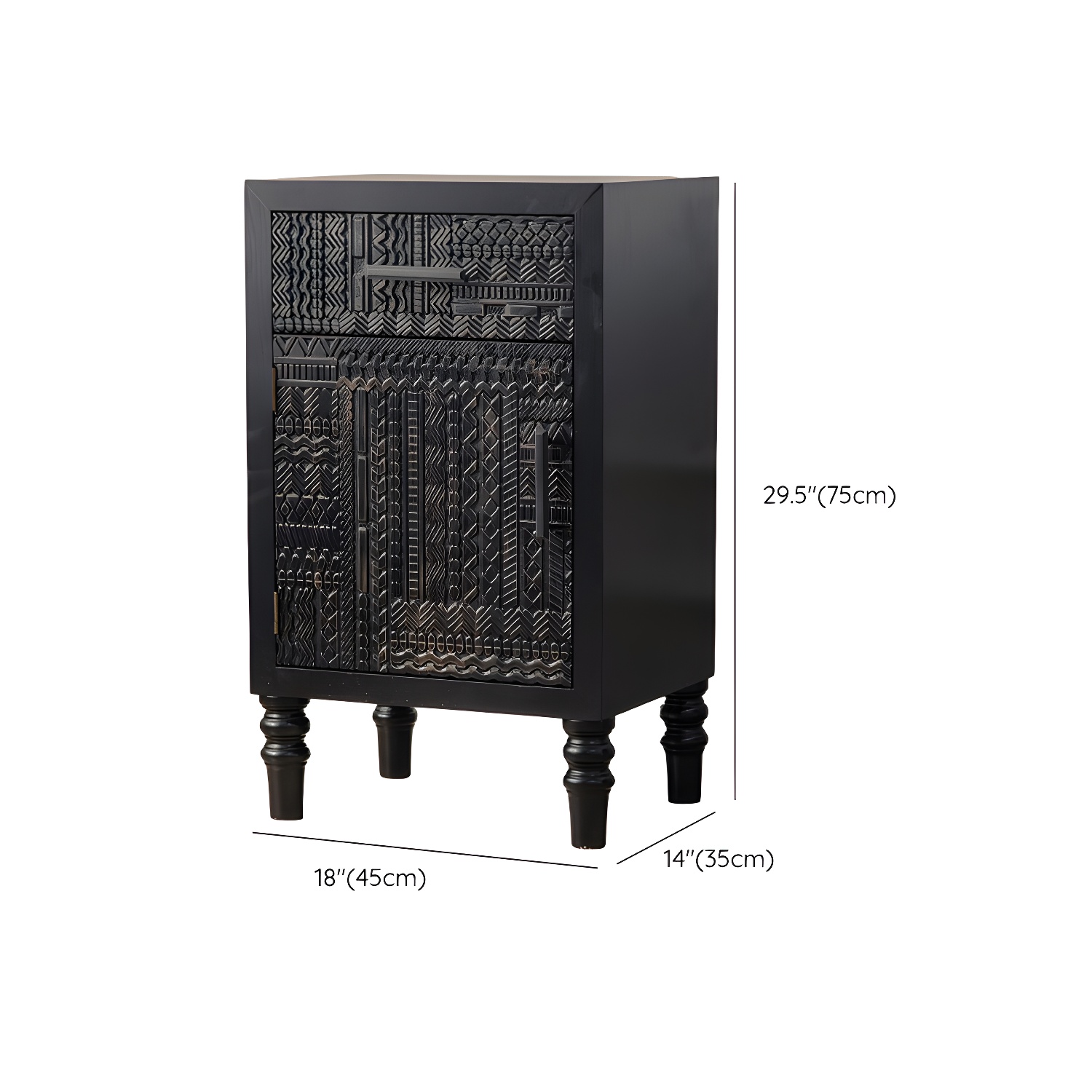 Modern Black Wood Console Cabinet with Cubby Storage and Wood Scoring & Rub Through Detailings - image 13