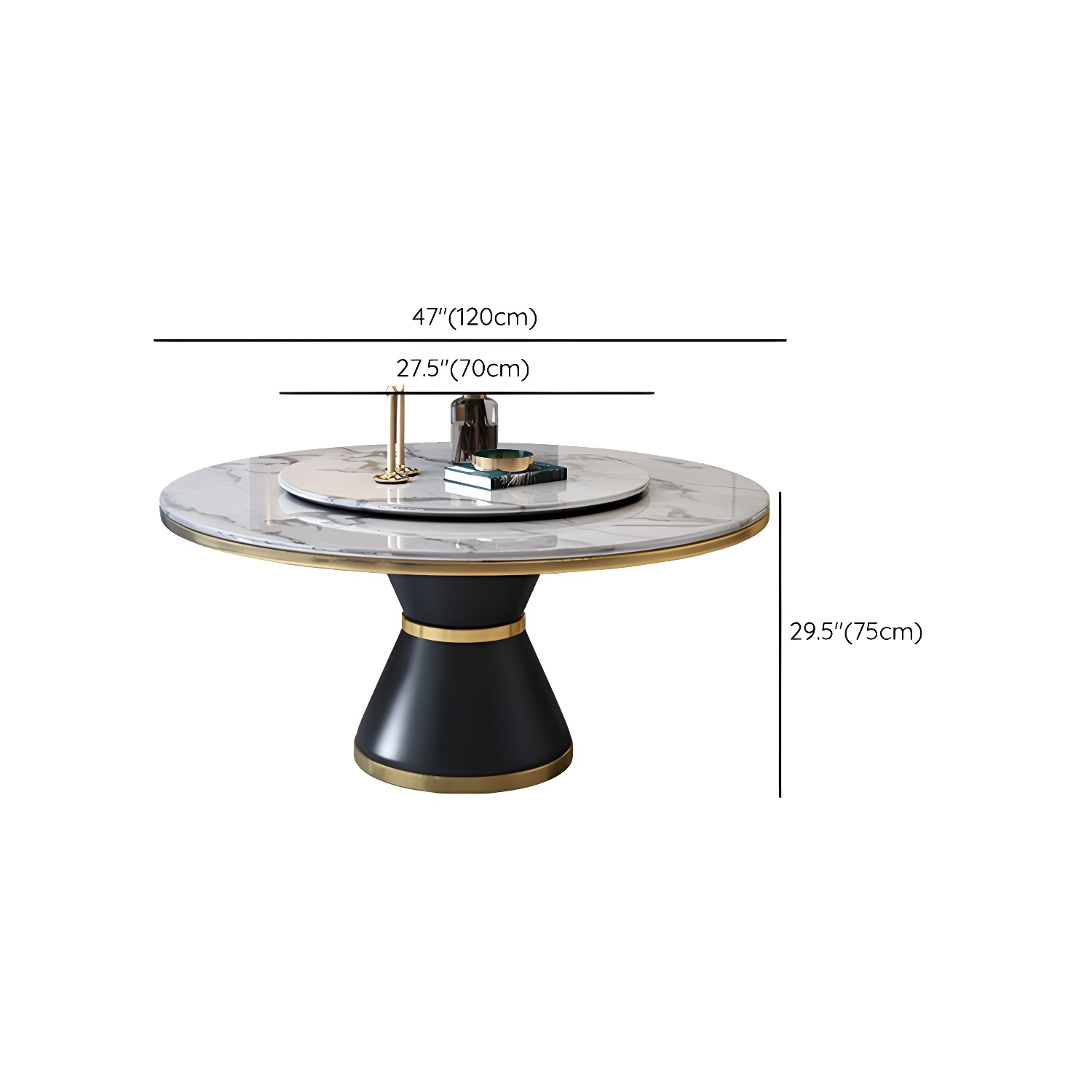 Glam Round Marble Dining Set in White with Black Metal Pedestal Base - 1/5/7 Piece Set - image 12