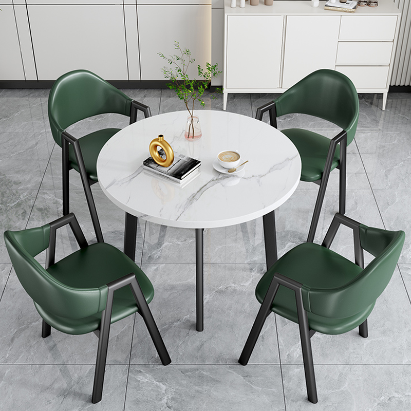 Dining Table Set with Rounded Shape and Padded Chair Back, Featuring Armrest and White Separable Table Top