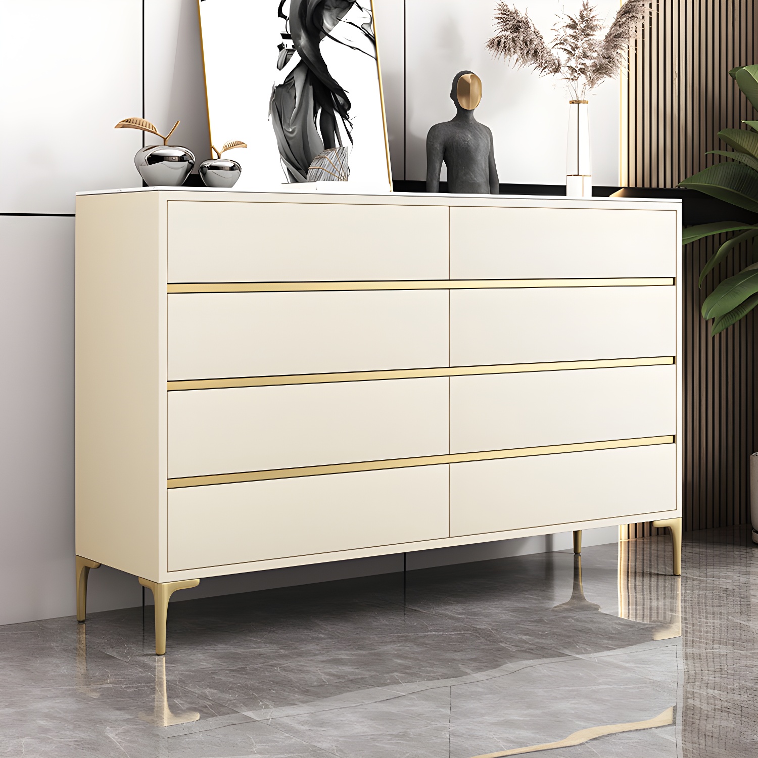 Glam Vertical Stone Storage Chest Bedroom Chest with 8 Drawers - image 1