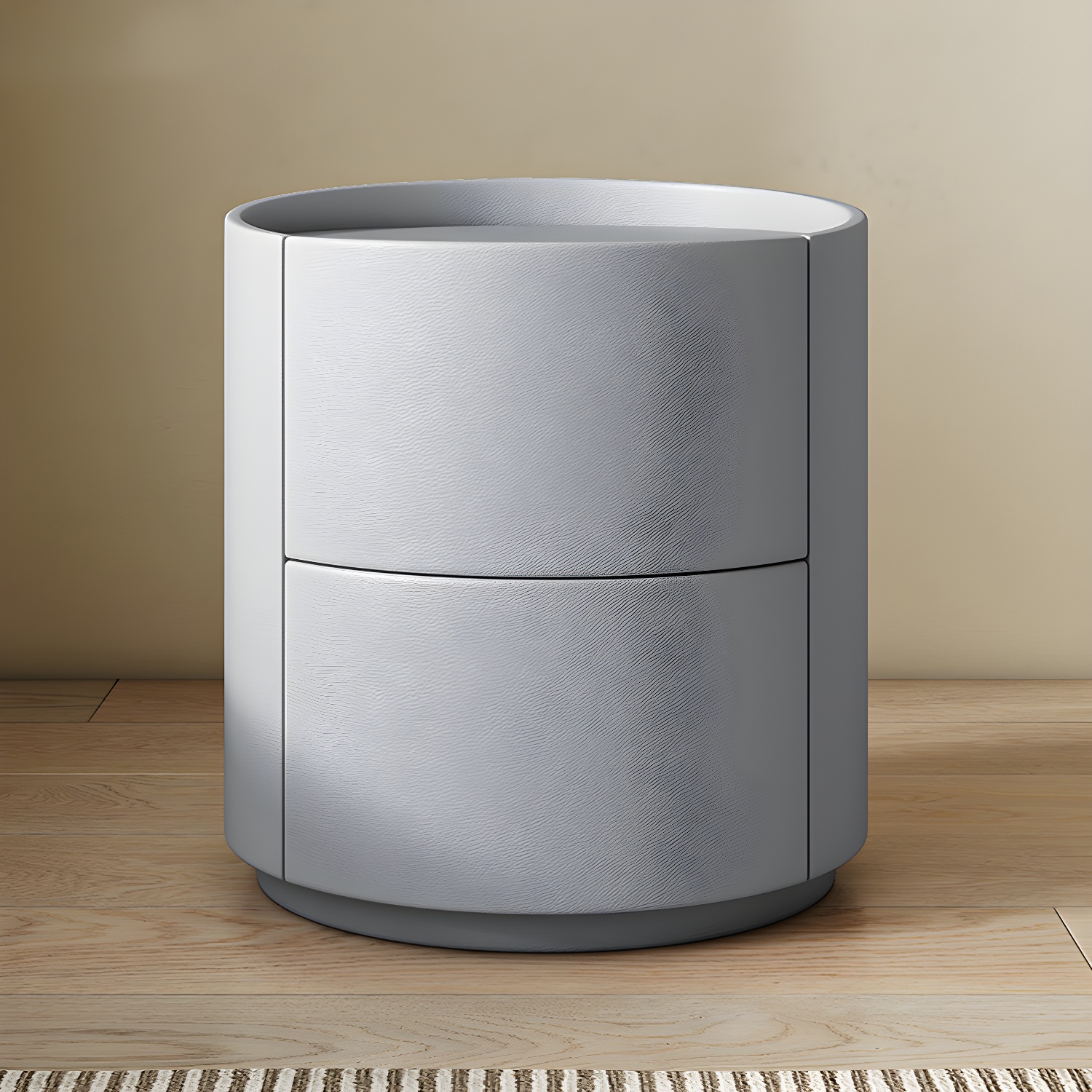 Modern Faux Leather Nightstand with 2 Drawers in Light Wood Tone - image 7