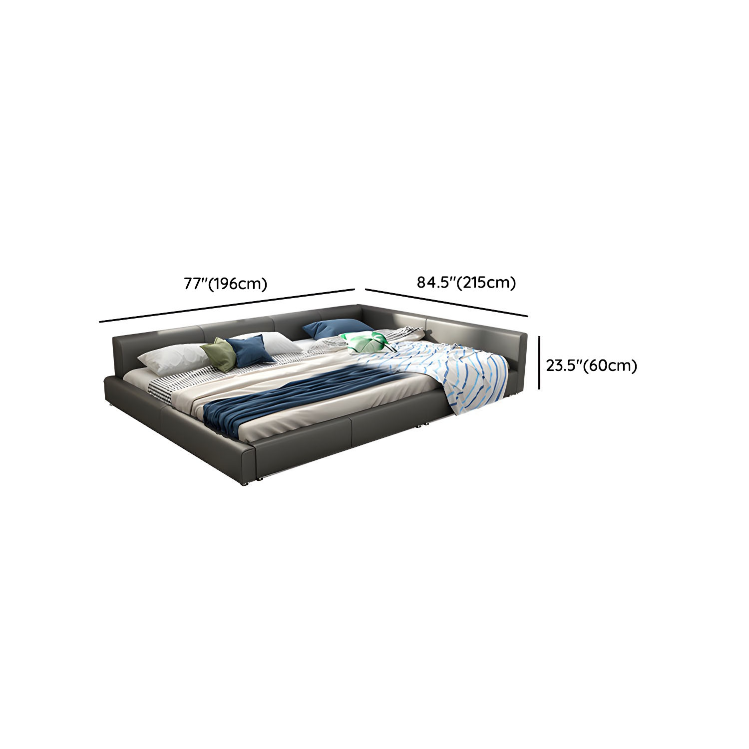 Contemporary Grey Genuine Leather and Wood Standard Bed for Bedroom - image 11