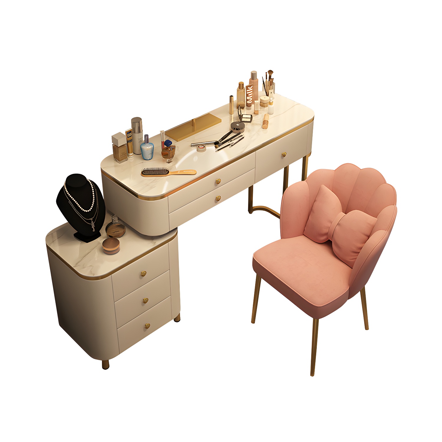 Scandinavian Wooden Vanity Desk in White Modern with Drawers Dressing Table - image 14