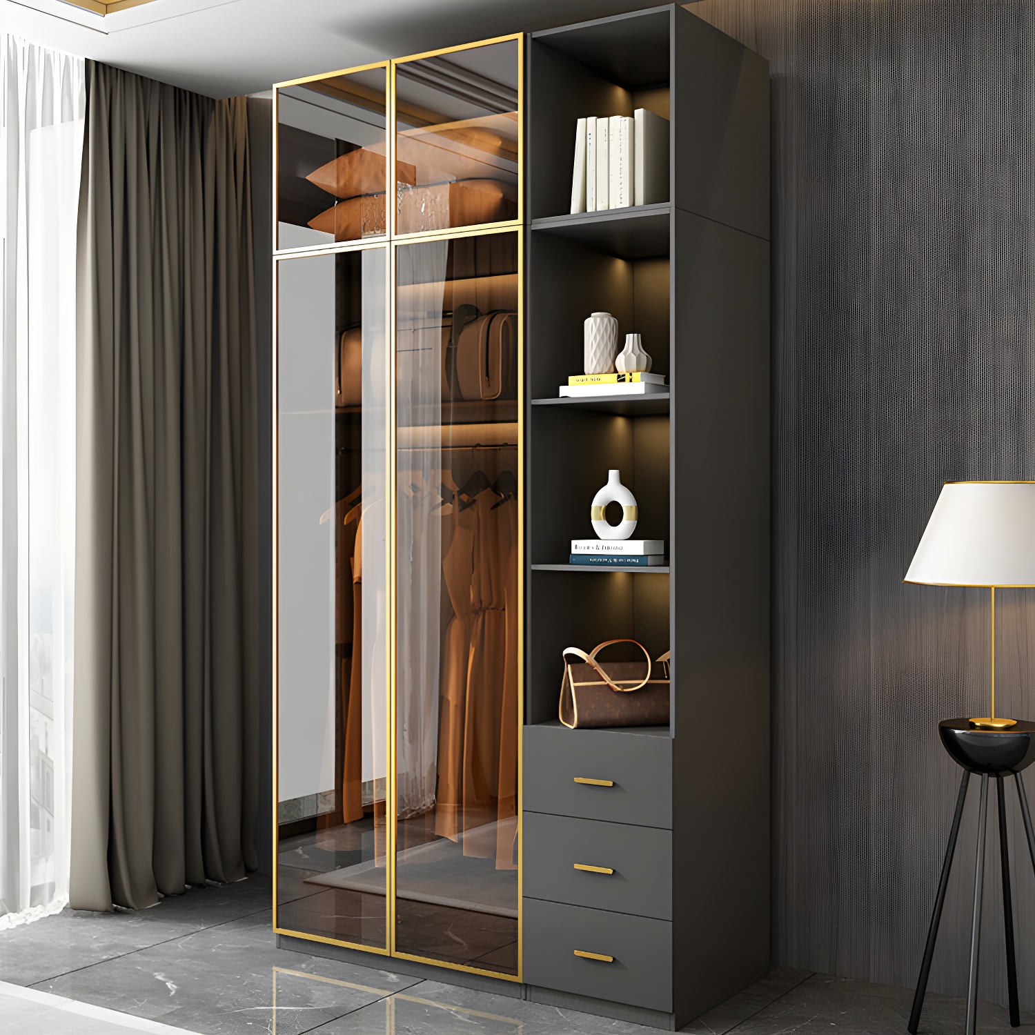 Modern Glass Wardrobe Wardrobe Armoire Wardrobe Cabinet for Home - image 4