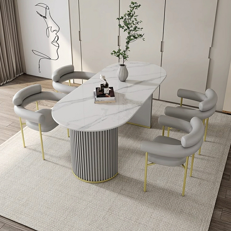 Contemporary Stone Top Oval Dining Table with Metal Legs for Dining Room - image 3