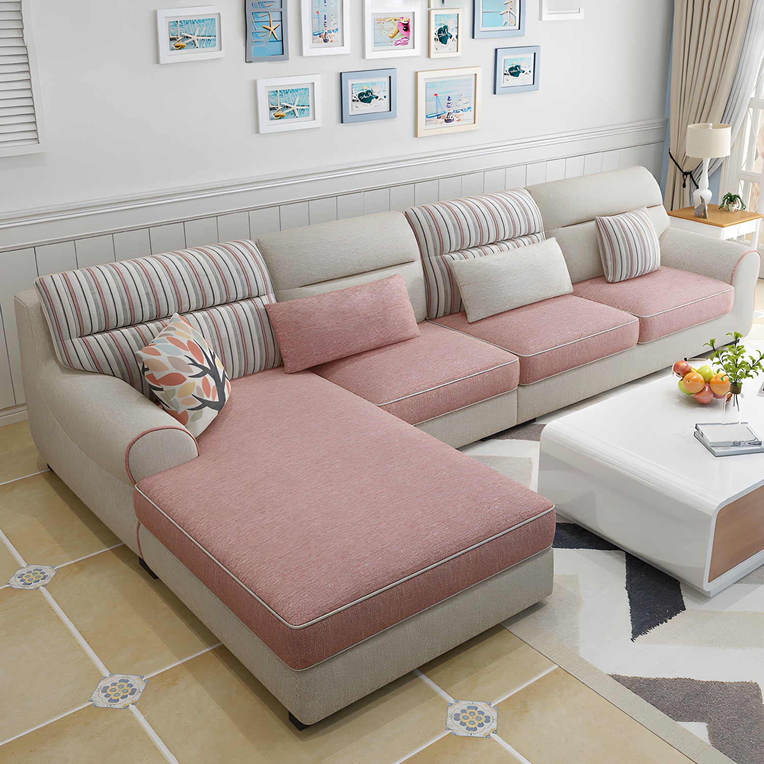 Large Modern L-Shape Stationary Wood Sectional Sofa with Round Arm and Cushion Back - image 21