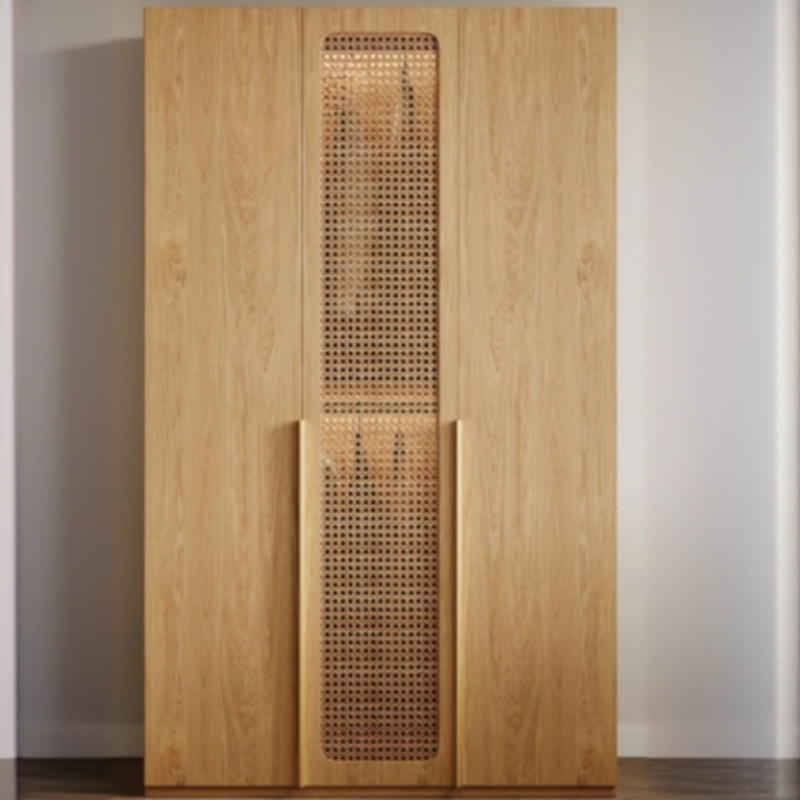 Acorn Minimalist Natural Wood Wardrobe Closet with Soft Close Drawer, Soft Close Door, Interior Shelves, and Clothing Rod