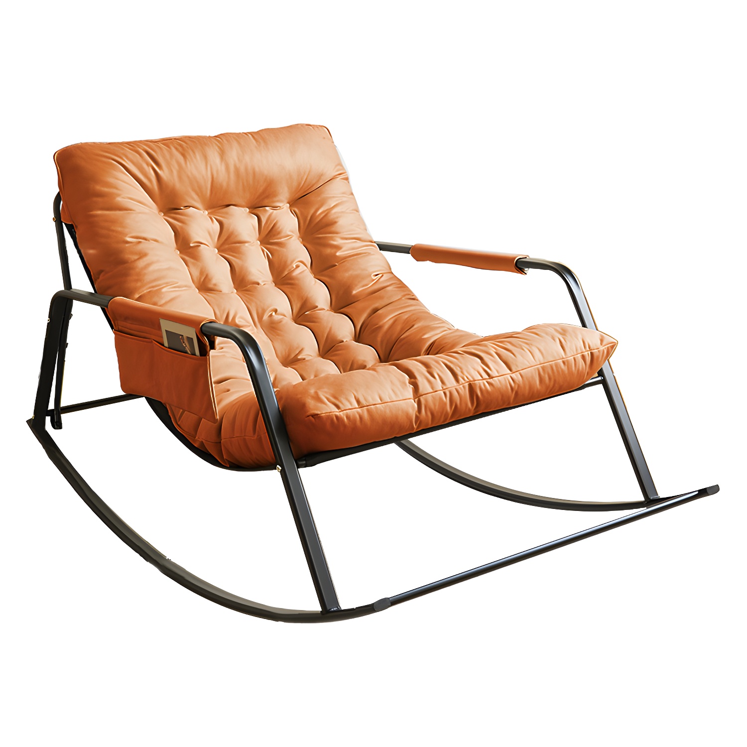 Stylish Modern Upholstered Rocking Chair with Black Metal Legs and Tufted Back - image 7