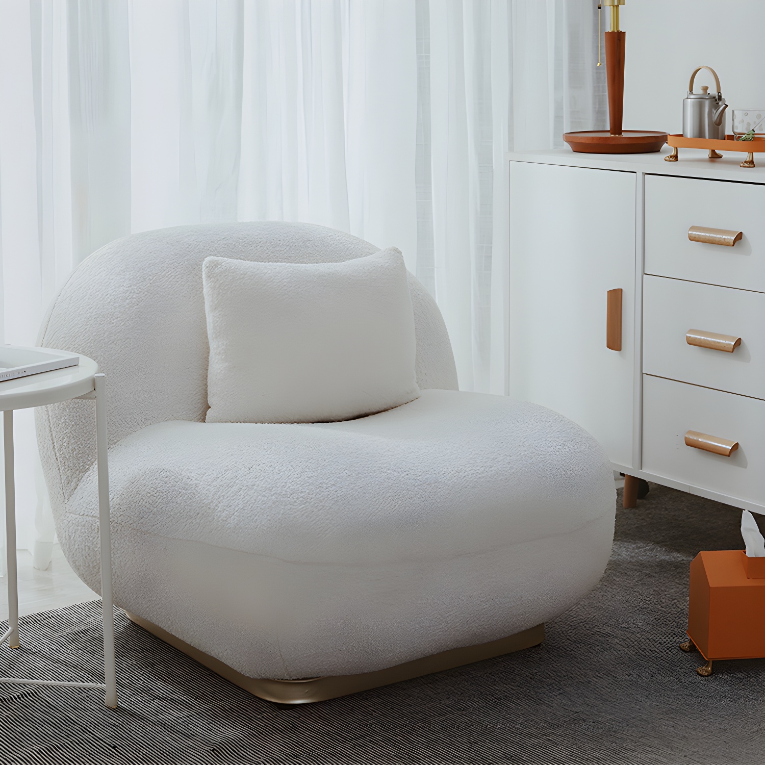 Beige Scandinavian Curved Sofa Tight Back Couch with Tuxedo Arm