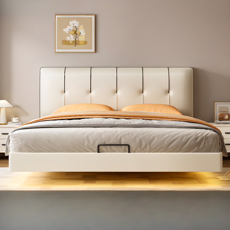 Cream Solid Color Adaptable Height Stitch-tufted Floating Bed for Bedroom