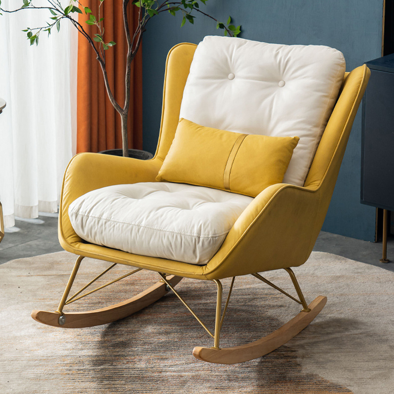 Ergonomic Stationary Round Arm Living Spaces Rocking Chair with Rear, Winged-back Chair - image 3