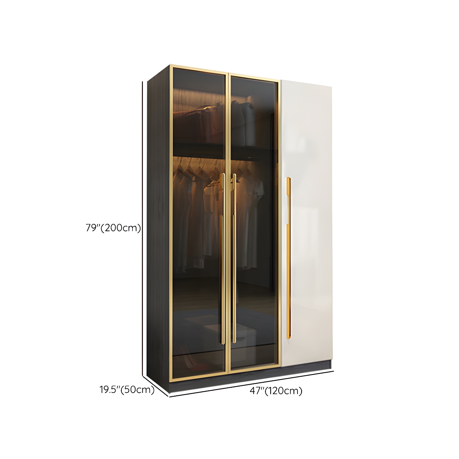 Modern Tempered Glass Doors Wardrobe Wood Frame Wardrobe without Light - image 13