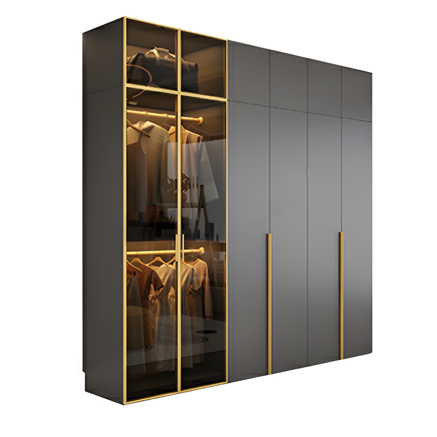 Modern Grey Wood Wardrobe Armoire with Drawers & Adjustable Shelves - image 5