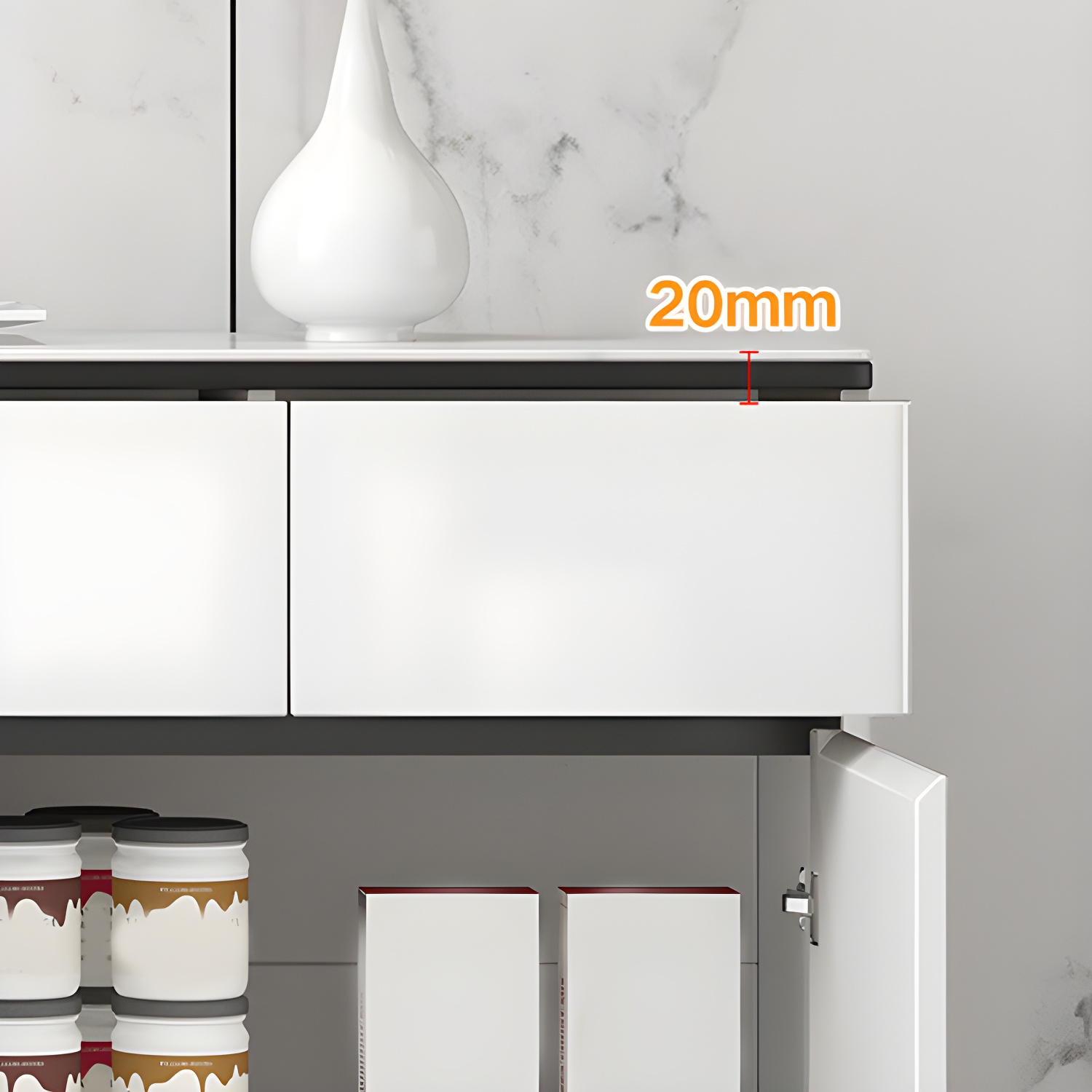Modern White Sideboard with Glass Countertop, Cabinets, and Drawers - image 6
